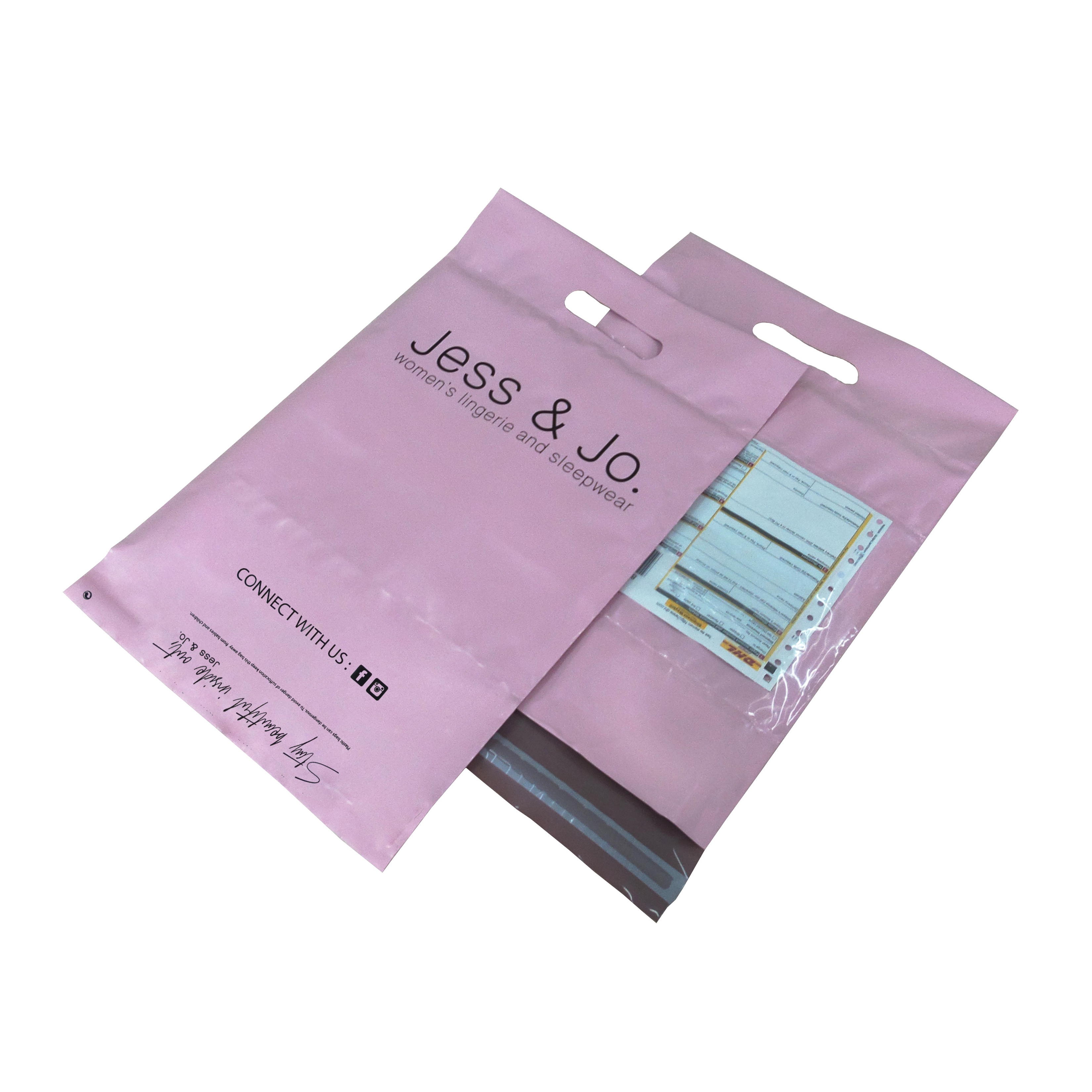 Custom Biodegradable Pink Poly Mailer Bags with Handle